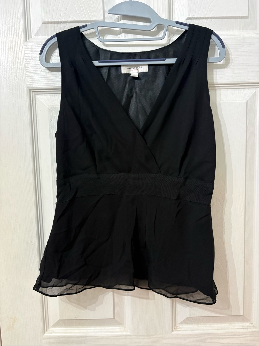 Isaac Mizrahi x Target Large Black Chiffon High Waist V-neck Blouse Shirt Top